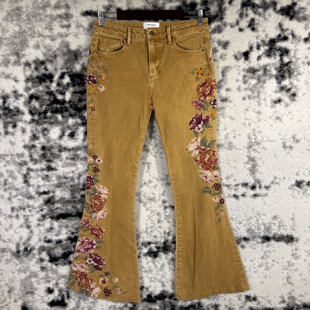 Driftwood x Free People Jeans Womens 28 Farrah Flare Embroidery Floral Boho y2k